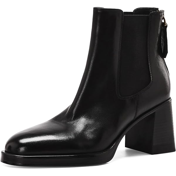 Botas De Tobillo De Piel Auténtica TinaCus Para Mujer - Hechas A Mano, Puntera Cuadrada, Tacón Grueso, Elásticas