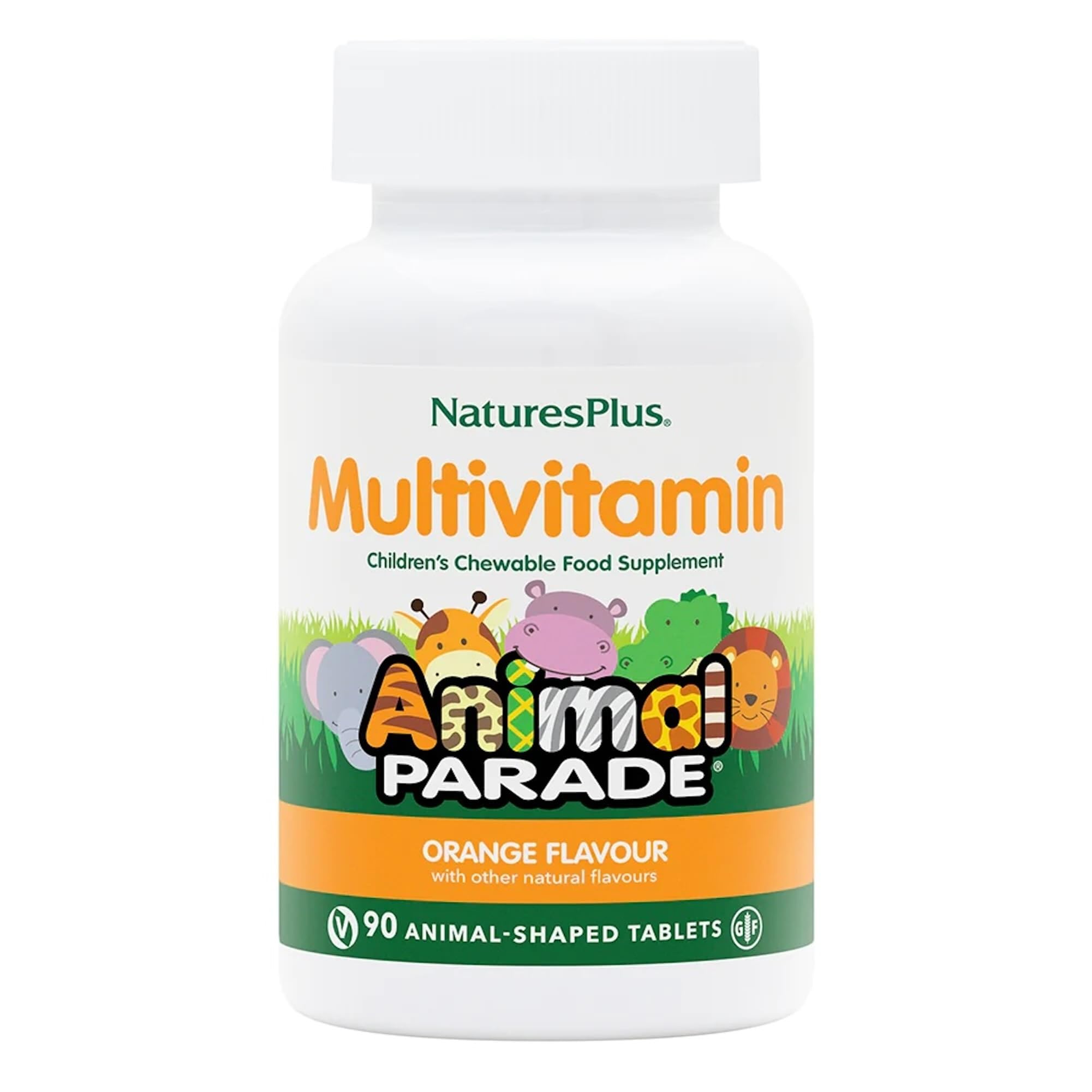 NaturesPlus Animal Parade Children’s Multivitamin Orange Flavour - Plant Based Chewable Multivitamin for Kids - Gluten Free, Vegan - 90 Chewable Tablets