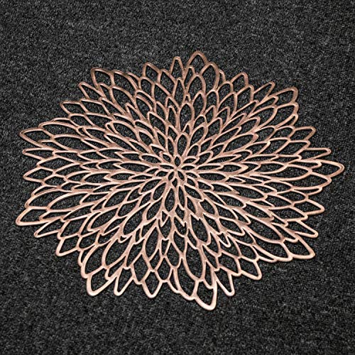 Snowkingdom 6 Pack Rose Gold Metallic Round Placemats Laminated Vinyl