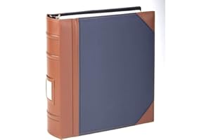 KLEER VU Executive Binder, English Leather 2 Tone with Stitching and Ribbed Spine, Heavy Duty 1 1/2" Inch 3 D-ring with Buster, Holds 225 8.5"x 11" Sheets With Memo Tag On Spine Blue