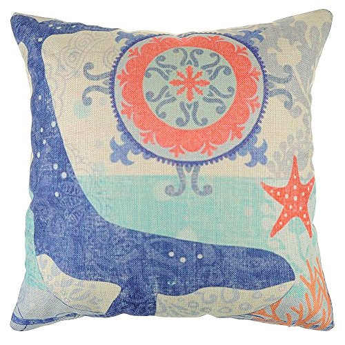 oFloral Cotton Linen Square Mediterranean Sea Decorative Throw Pillow Case 18"x 18" Whale - Gift for Men,Women,Dad,Mom,Uncle,Sister,Friend.(Style13)