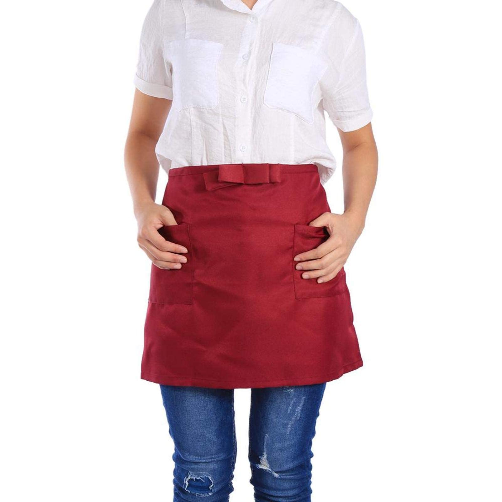 Hapivida Short Solid Color Apron with Double Pockets Professional Waitress Kitchen Restaurant Half Apron for Men Women (Burgundy)