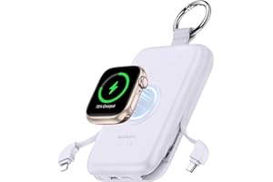 RORRY Portable Charger, 10000mAh PD 20W Fast Charging Portable Charger Power Bank with Built in Cables, Travel Battery Pack for iPhone 17/16/15/14/13/12 and Apple Watch Ultra/11/10/9/8/7/6/5, Purple