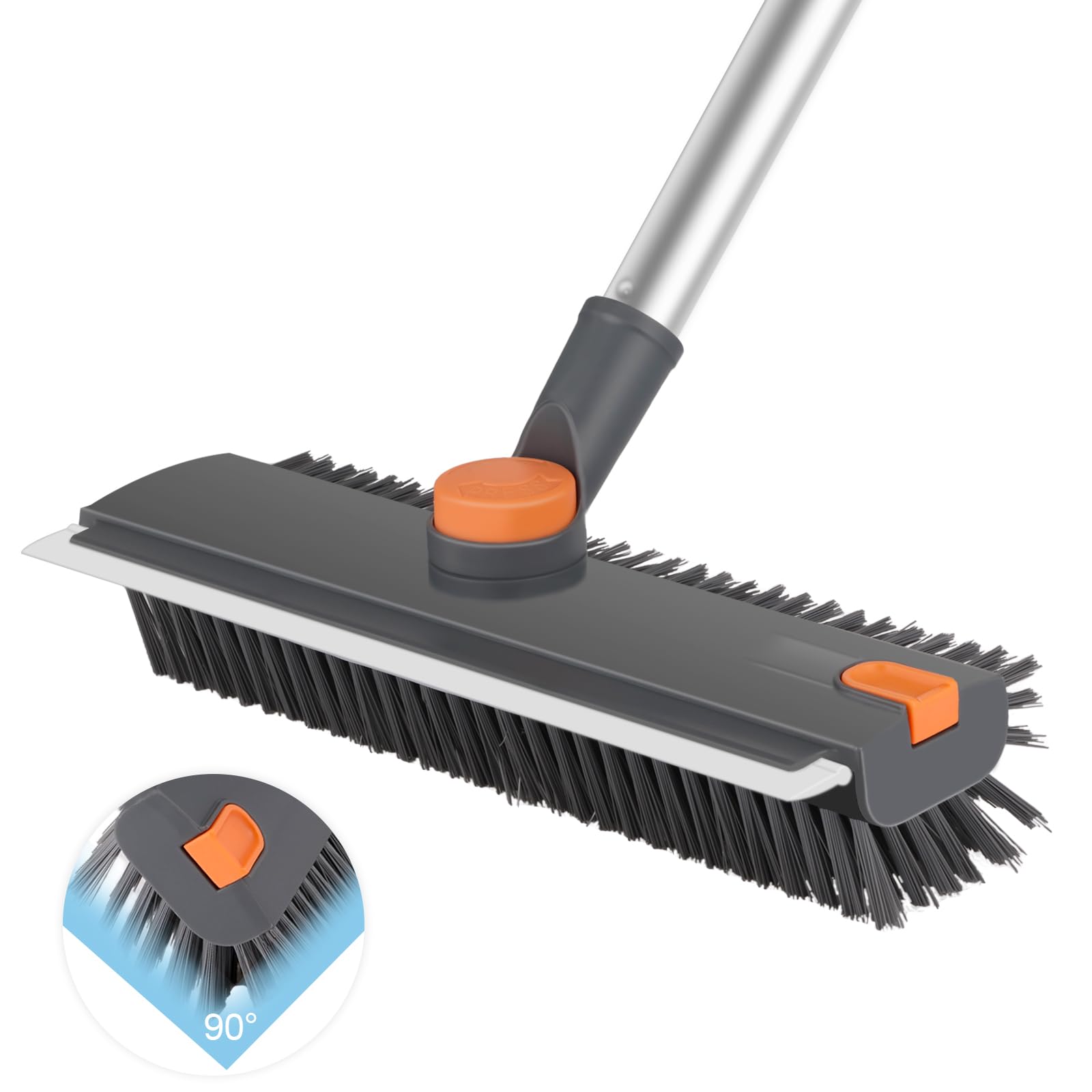 Photo 1 of Floor Scrub V Brush with Long Handle 4 in 1 Silicone Scrape and Stiff Bristle Scrubber 360° Cleaning Brush with Tweezers for Shower Bathroom, Patio, Garage, Kitchen, Wall and Deck