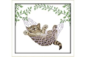 Cross Stitch Kits, A Cat on a Basket Animals Awesocrafts Easy Patterns Cross Stitching Embroidery Kit Supplies Christmas Gifts, Stamped or Counted (Cat, Stamped)