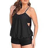 Daci Women Plus Size Tankini Swimsuit Two Piece Tummy Control Bathing Suit Blouson Tankini Top with Bottom