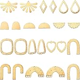 SUNNYCLUE 1 Box 24Pcs 12 Styles Filigree Jewelry Charms Jewelry Connector Link Charms Gold Brass Hollow Heart Rhombus Arch Sun Vintage Joiners Links Findings for Jewelry Necklaces Bracelets DIY Crafts