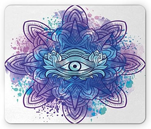 Eye Mouse Pad Third Eye with Hand Drawn Mandala Vivid Colors Aura Inner Peace Awareness Chakra Rectangle Non-Slip Rubber Mousepad, Aqua Blue Purple
