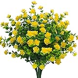 Artificial Flowers, Fake Outdoor UV Resistant Plants Faux Plastic Greenery Shrubs Indoor Outside Hanging Planter Home Kitchen Office Wedding, Garden Decor (Yellow)(Pack of 4)