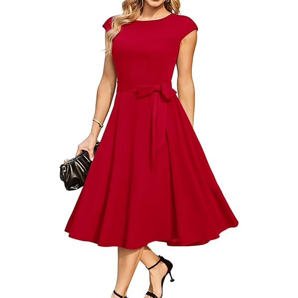 Womens Christmas Dress Vintage 1950s Dresses Long Sleeve Swing Party Dresses  Xmas Cocktail Dress Party Holiday Dress at Amazon Women's Clothing store