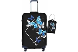 Vridoyt Blue Butterfly Luggage Covers and Luggage Tags Tsa Approved, Elastic Washable Fashionable Anti-Scratch Protector, Travel Birthday Gifts for Men Women(S 18-21 Inch)