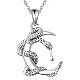 AINFQY Snake Moon Necklace - 925 Sterling Silver Moon Pendant Necklace - Snake Jewelry for Women