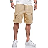 HUNGSON Mens Cargo Shorts Drawstring Classic Chino Stretch 9" Inseam Short with 6 Pockets
