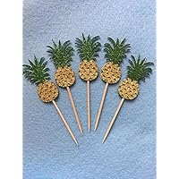 Pineapples Cupcake Toppers, Luau Party Decor, Double Sided Party Toothpics 12 Pack