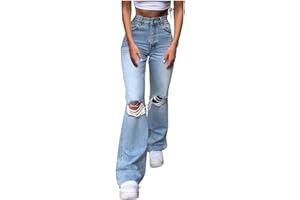 Baggy Ripped Jeans for Teen Girls Women High Waisted Wide Leg Straight Denim Streetwear Fashion Hole Pants