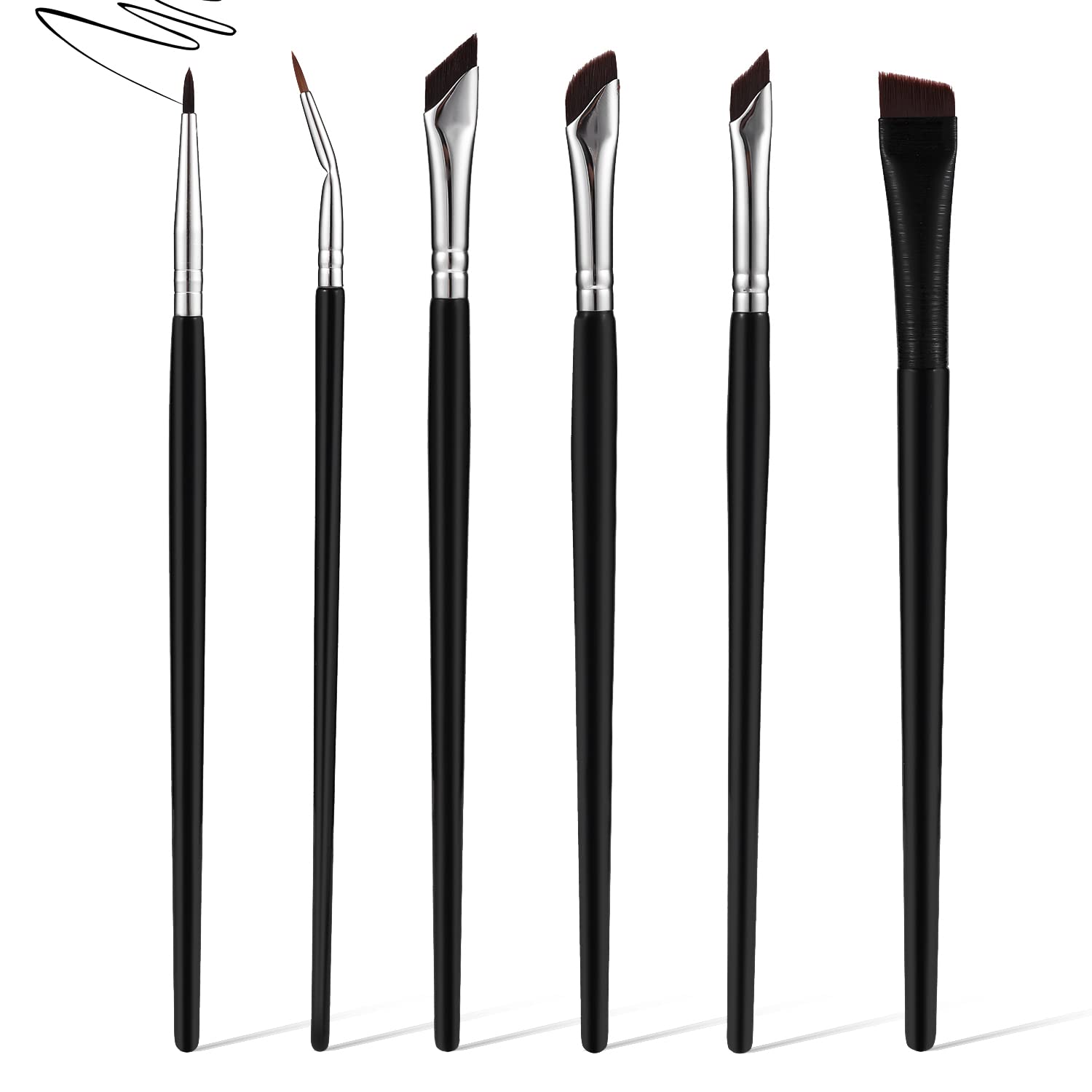 AIEX 6pcs Eyeliner Makeup Brush, Angled Eyeliner Concealer Flat Thin Brush Beveled Eyebrow Curved Brush for Gel Liquid Precision Eyeliner Eyebrows Makeup