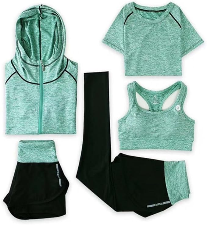 SHOLIND Yoga Suit, Women's 5 Piece Activewear Set, Running Suit Gym