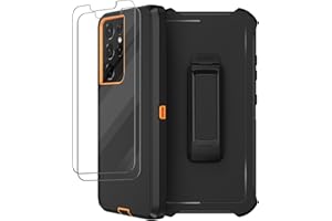 RUBCASE for Samsung Galaxy S21 Ultra Case with Belt Clip Holster, 2X Screen Protector, Heavy Duty Full Body Shockproof Drop-Proof Rugged Protective Cover for Samsung Galaxy S21 Ultra 5G 6.8 inch (Orange)