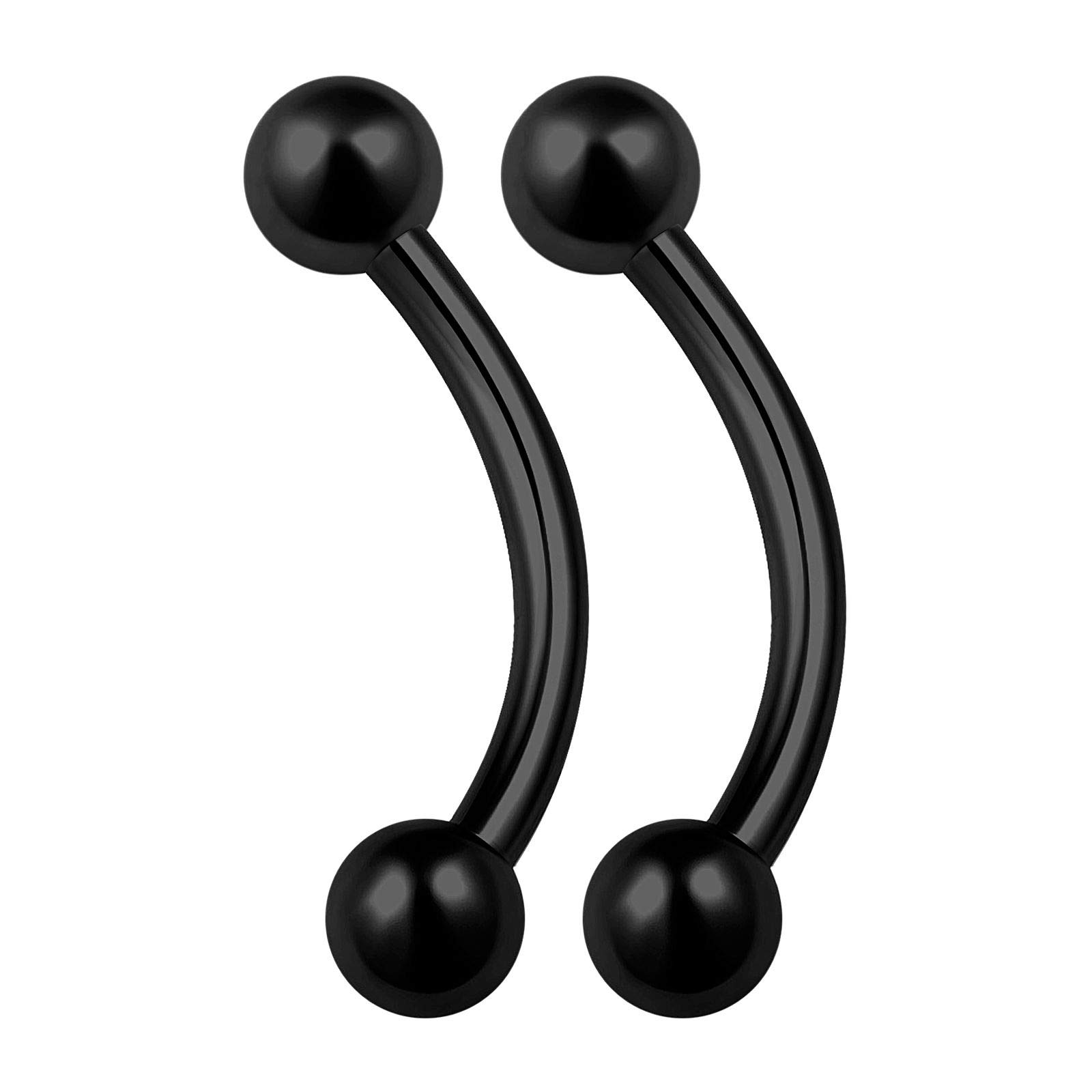 KJM FASHION 2PCS Surgical Steel Black Curved Barbell Bar 14 Gauge 1/2 12m 4m Ball Snake Bite Rim Earrings Eyebrow Piercing Jewellery 2892
