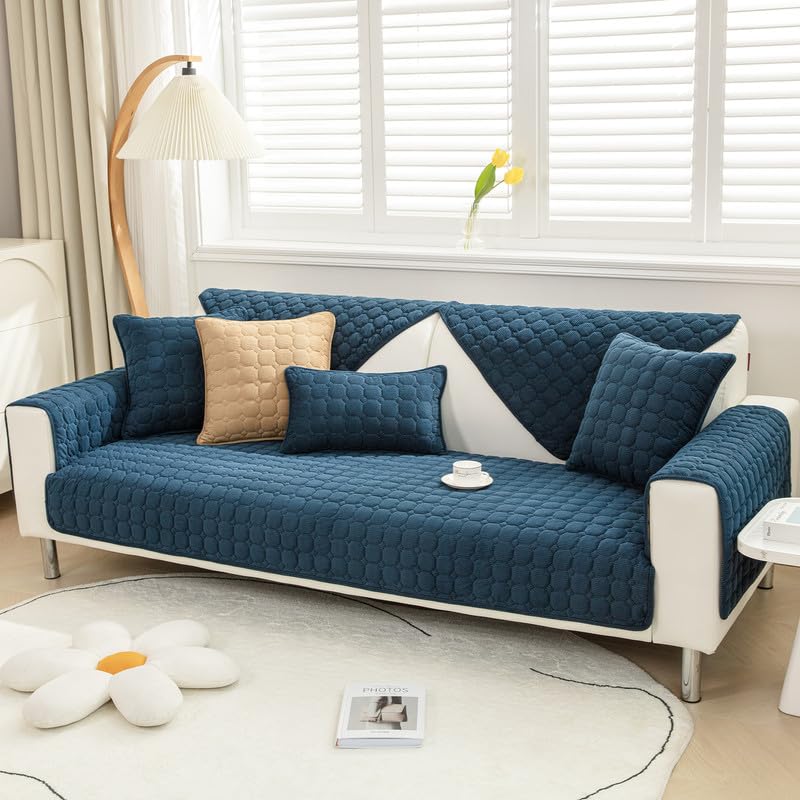 Topchances Soft Corduroy Sofa Cover - New Non-Slip Sofa Covers 1 2 3 Seater, Couch Covers for Sectional Sofa, Comfy Couch Cover, Sofa Cover L Shape Furniture Protector for Living Room (Dark Blue)