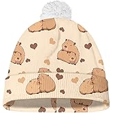 Noprintge Kids Winter Beanie Hat with White Pompom, Fall Winter Casual Knit Warm Soft Cuffed Beanies for Boys Girls