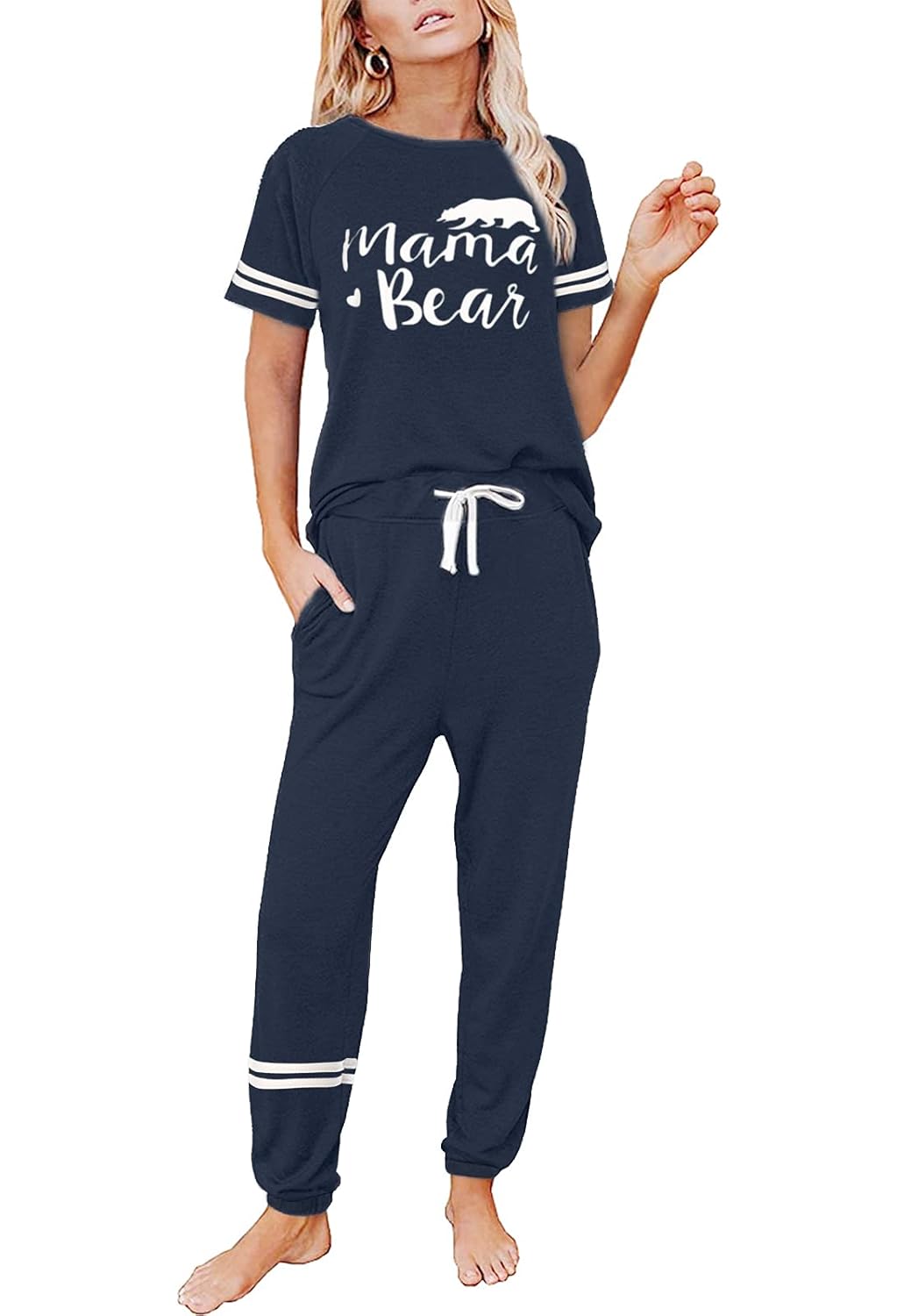 Buy Women Jogger Sets 2 Piece Short Sleeve Pullover Tops and Drawstring