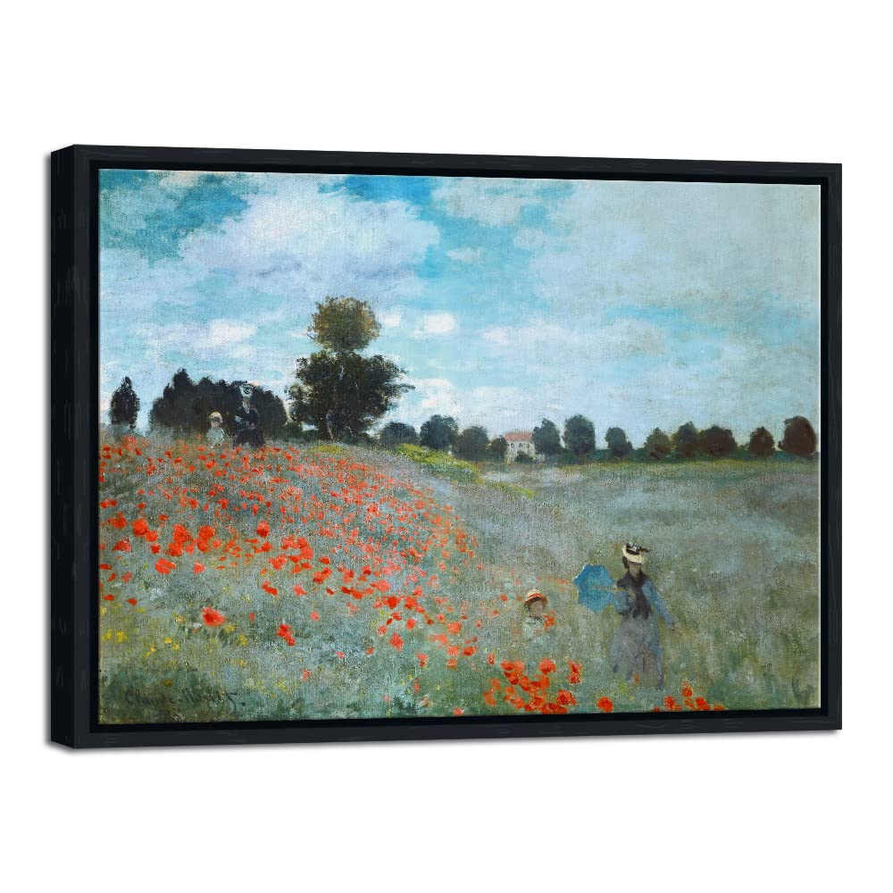 Wieco Art Framed Wall Art The Poppy Field Near Argenteuil Canvas Prints of Claude Monet Floral Oil Paintings Classic Flowers Landscape Pictures Artwork for Bedroom Home Decorations