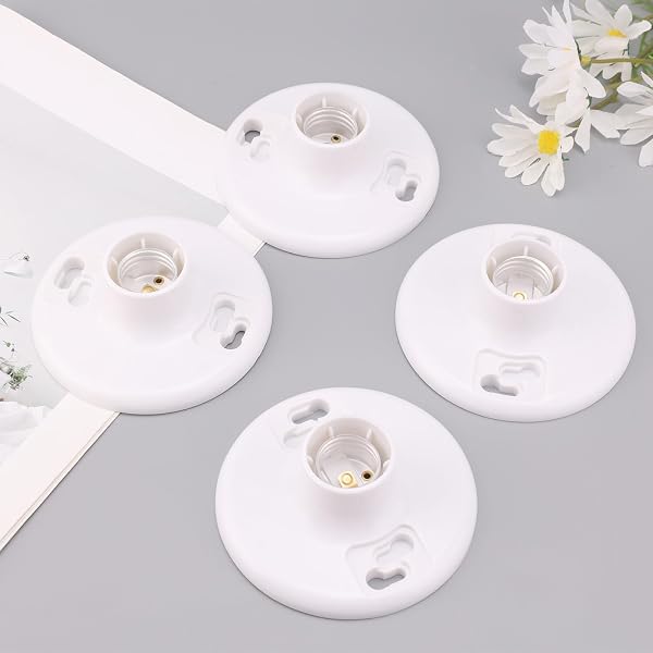 4PCS MEDIUM BASE E26 LAMPHOLDER, 660W 250V KEYLESS TOP LAMP HOLDER CEILING PHENOLIC LIGHT BULB SOCKET INCANDESCENT FLUORESCENT CFL PART ACCESSORIES, WHITE