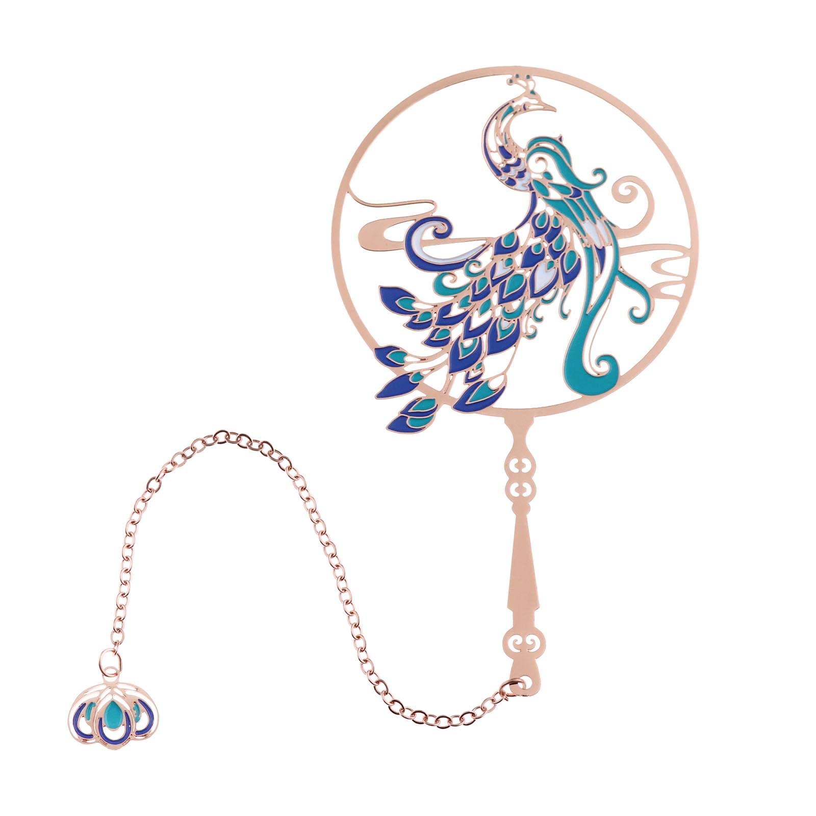 YINETTECH Fan Peacock Bookmark Creative Bookmark Metal Page Holder Chinese Vintage Classical Bookmarks for Student Kids Teacher Book Club