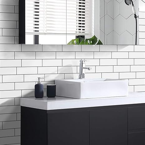 Amazon Vancore モザイクタイルシール キッチン 白 10枚 耐熱 3d タイルシール 防水 はがせる 洗面所 タイルシート リメイクシート ホワイト 壁紙