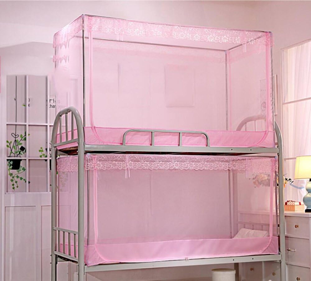 YROYR Undergraduate nets Dormitory Bunk beds Single bed Dust tops Bottom zipper Yurt,Pink
