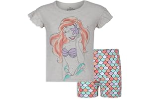 Disney The Little Mermaid Ariel Girls’ T-Shirt and Short Set for Toddler and Little Kids – Beige/Multicolor
