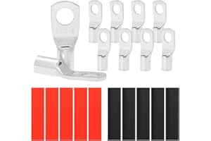 MAMFOUS 10PCS Tinned Copper Wire Lugs 8 AWG,SC10-6 Battery Cable Ends Terminal Connectors with Heat Shrink Tubing (SC10-6)