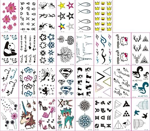 Temporary Tattoos for Kids, 200 Designs, 30 Sheets, 4.2x2.5 inches (E)
