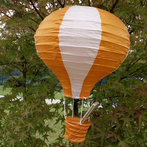 Joinwin 12 Inch Hanging Wedding Rainbow Hot Air Balloon Paper Lantern Party Decorations, Pack of 5 Pieces (White + Orange)