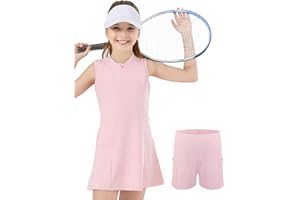 SPFAS Girls Tennis Dress with Shorts Pockets Sleeveless Workout Athletic Dresses A-Line Kids Golf Outfit Quarter Zip