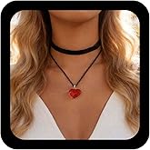 Xduargs Boho Layered Velvet Choker Necklace Colorful Puffy Heart Chain Necklace Vintage Heart Pendant Necklace Gothic Black Satin Ribbon Collar Necklace Jewelry for Women