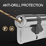 Bwintech 70mm Chrome Euro Cylinder Lock with 3 Keys Anti Pick Drilling view 3