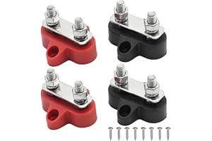 Newnessai 4 Pcs 1/4" Bus Bar Terminal Block, M6 Dual Power Distribution Block, 48 Volts Battery Power Stud Junction Post for 
