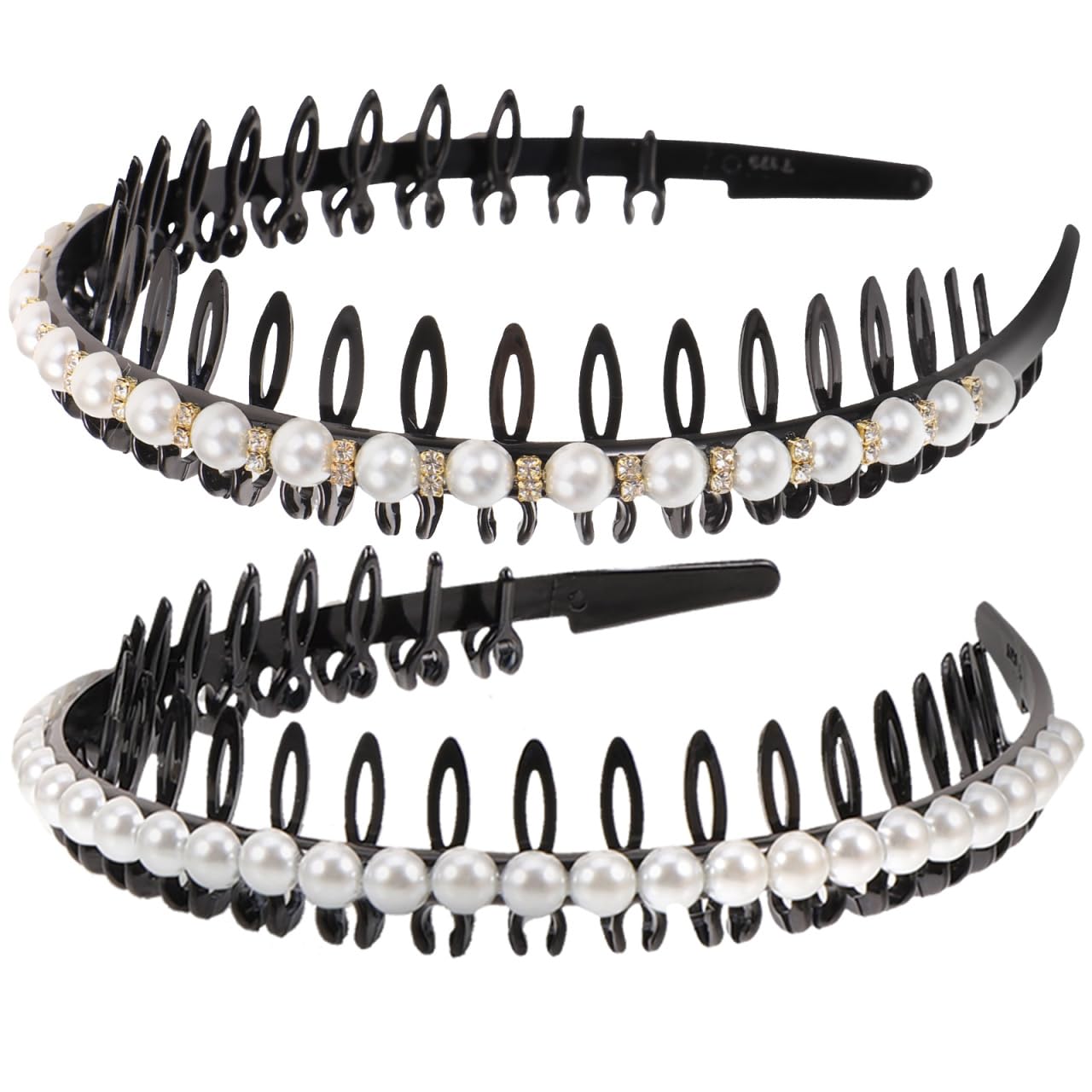 Photo 1 of KALLORY 2pcs Pearl HeadBand Teeth Hair Band Rhinestones Hairbands Women Headband Issue Card Hairpin Headgear Scarf Miss Fashion Teeth Comb Hair Band