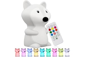 Fox Night Light for Kids, Silicone Night Lamp with Remote Control Brightness Timing USB Rechargeable 9 Color Changing LED Nig