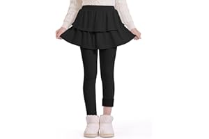 Auranso Girls Fleece Lined Leggings with Skirt Kids Winter Warm Tutu Pants 4-14 Years
