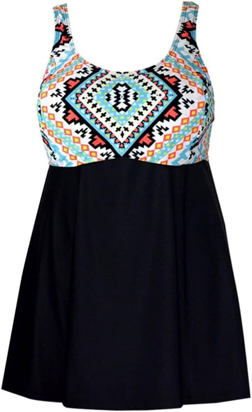 Women's One Piece Swimdress Plus Size Swimwear Vintage Tankini Swimsuit Black Geometric Printing 6XL (US Size:28W)
