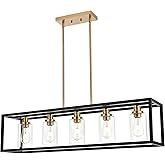 MELUCEE Black Chandeliers Rectangle 5 Lights Dining Room Lighting Fixtures Hanging Over Table, Kitchen Island Lighting Linear