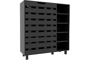 HOMCOM Modern Shoe Cabinet with Hollowed-Out Doors and 5-Tier Open Shelves, 21 Pair Shoe Storage Cabinet for Entryway, Hallwa