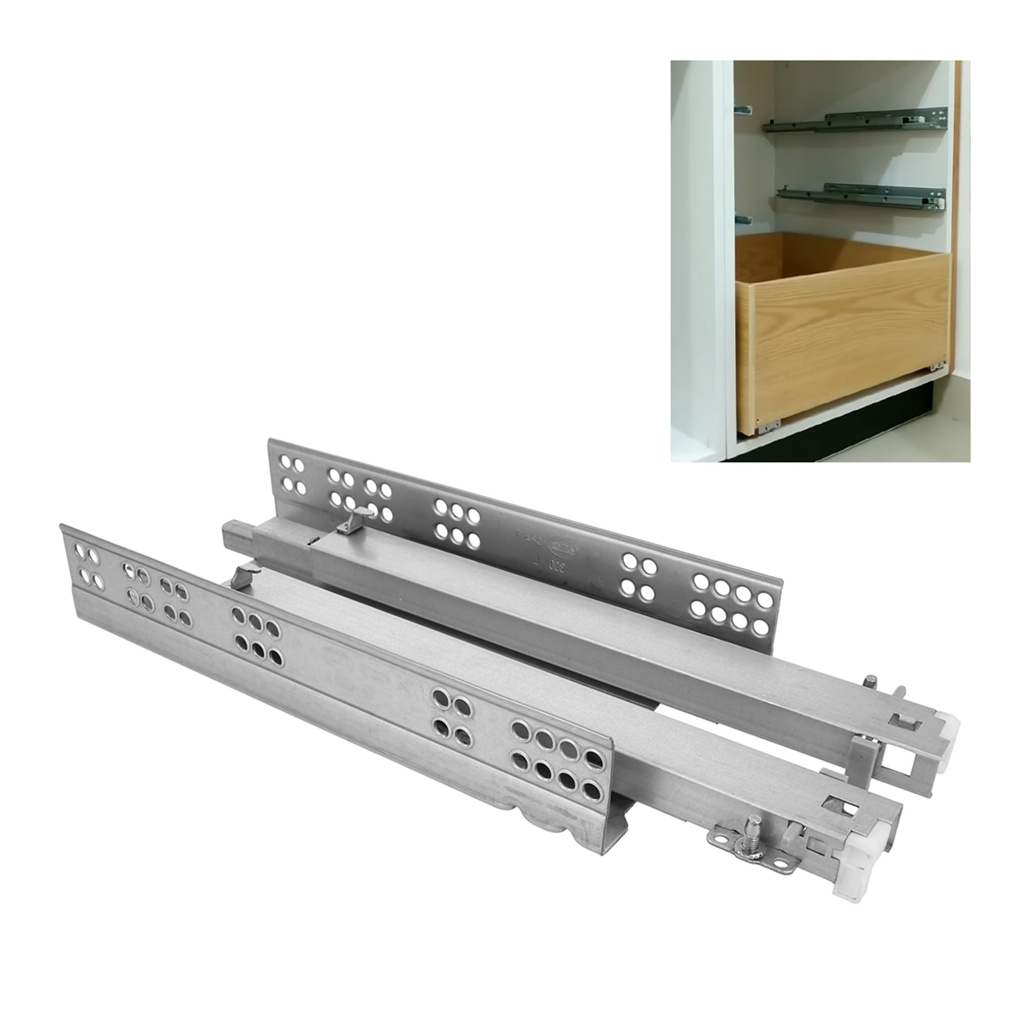 Amig - Set of 2 Mod.45 Zinc Plated Steel Sliding Runners for Furniture, Chest of Drawers or Cabinets | Total Extraction, Self-Closing and Push Opening | Resistance: 25 kg/Pair | Measurements: 450 mm