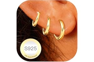 DORANA 3 Pairs Sterling Silver Hoops Earrings for Women Hypoallergenic 14K Gold Hoop Earrings Small Silver Huggie Hoop Earrin