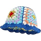 JUENAWMIU Crochet Bucket Hat for Women Handmade Knit Hats Summer Floral Skull Cap Knit Bucket Hats for Women