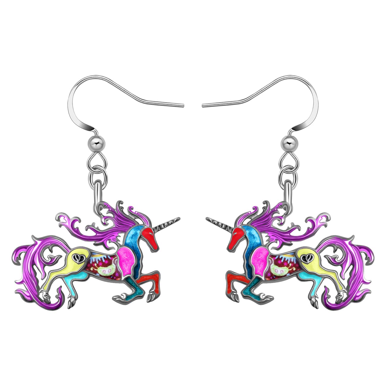 RAIDIN Enamel Alloy Cute Animal Unicorn Fish Hook Earrings Novelty Drop Dangle Earrings Jewellery for Women Girls Ladies Gifts Charms (Multi)