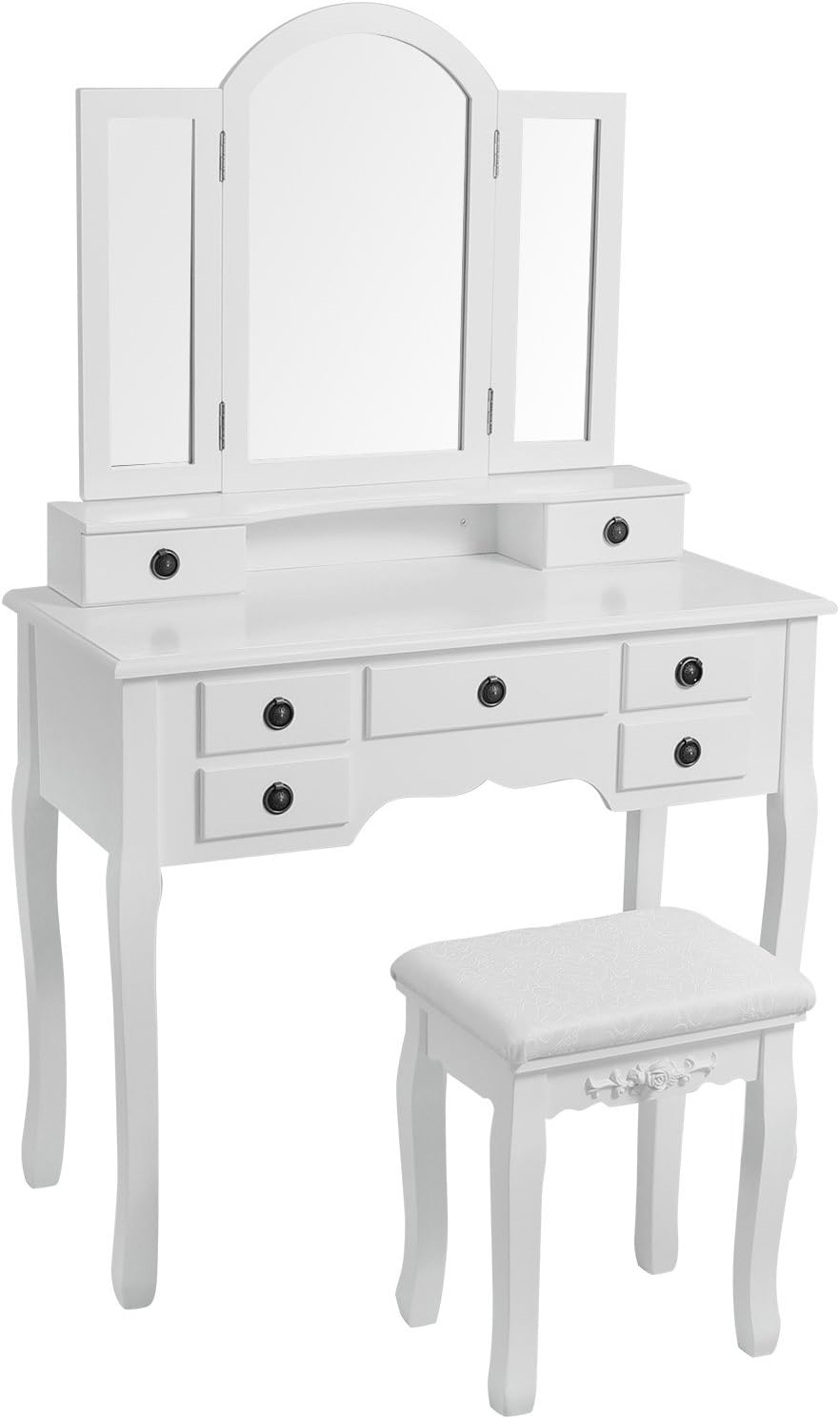 Woltu Mb6030ws White Dressing Table Set With Stool 3 Mirrors